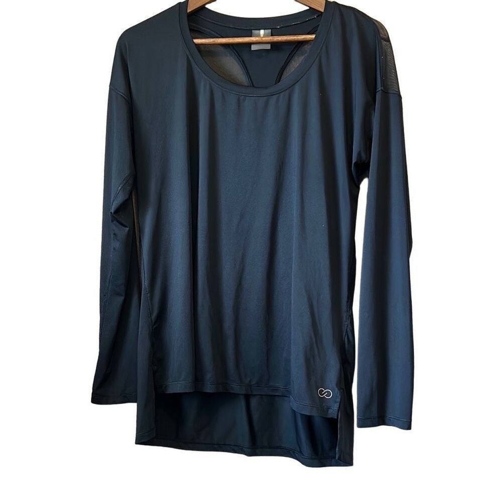 CALIA Top Women Medium Black Excellent Open Back Mesh High Low‎ Activewear